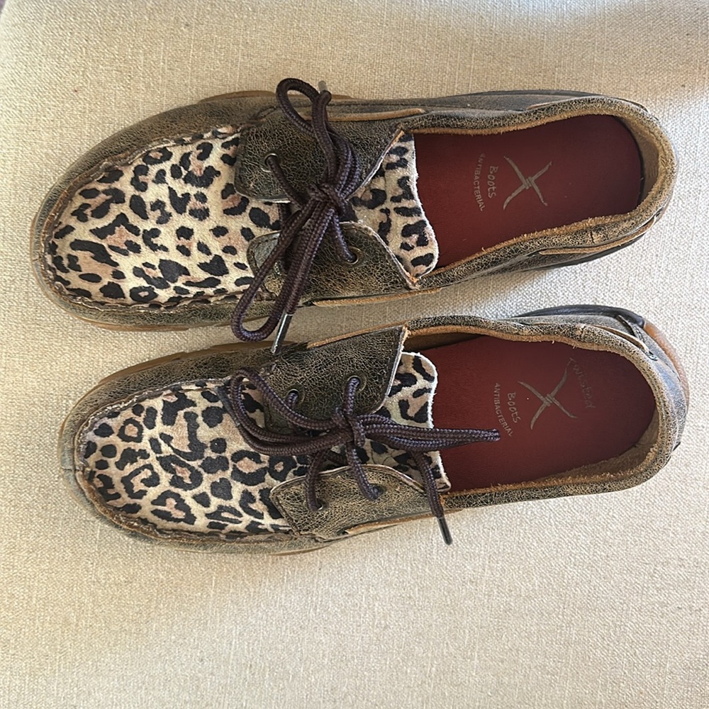 Twisted X Boots Leather Animal Print Loafers Flats Brown Size 6.5-7 - Picture 4 of 10